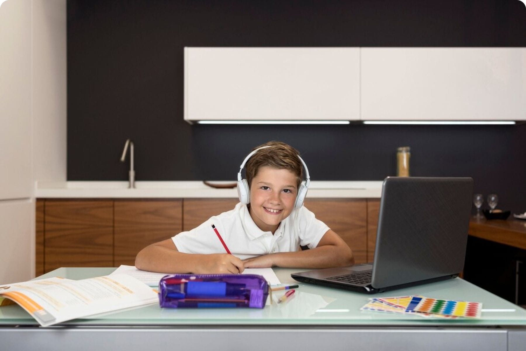 young boy learning