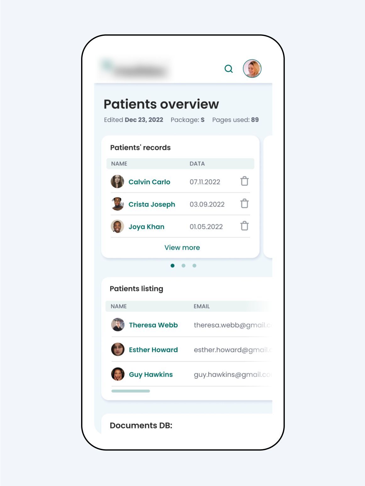 Patient overview mobile HMS