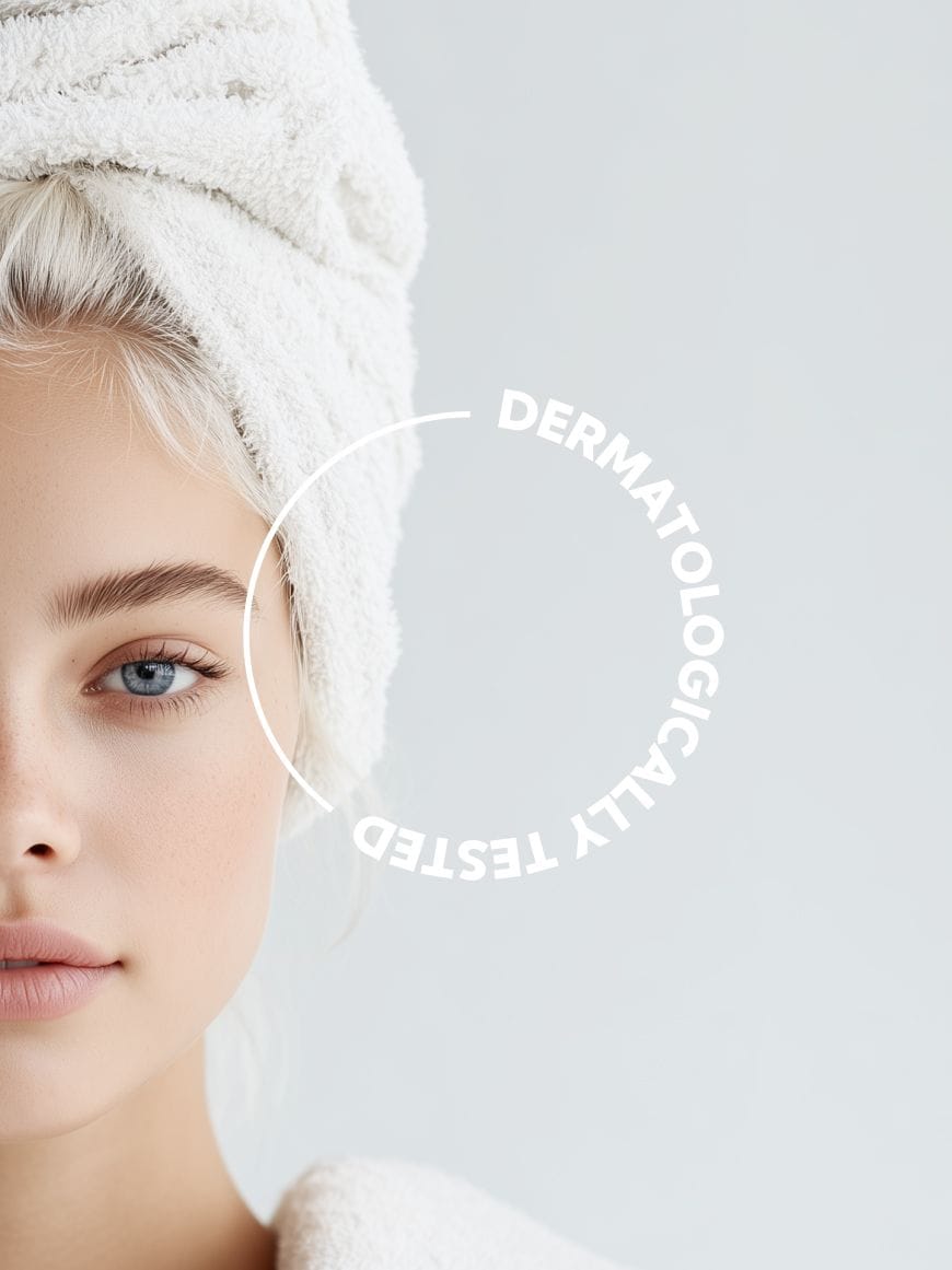 girl with white hair and towel wrapped around the head