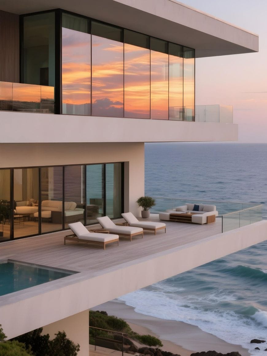 sunset view of the villa near the ocean