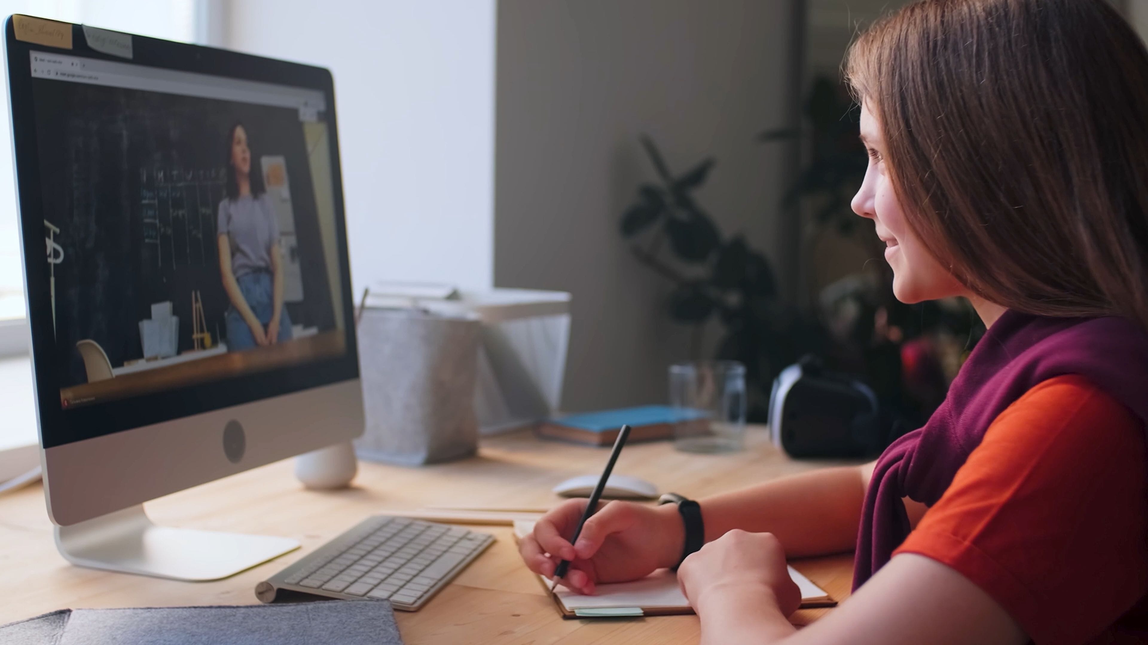young girl learning online